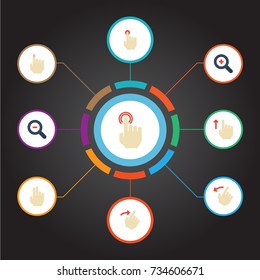 Flat Icons Gesture, Slide, Hold And Other Vector Elements. Set Of Gesticulation Flat Icons Symbols Also Includes Hold, Out, Soft Objects.