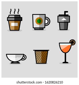 Flat icons of glasses for use in design.
