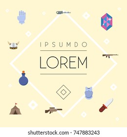 Flat Icons Gloves, Bulletproof, Viking Helmet And Other Vector Elements. Set Of  Flat Icons Symbols Also Includes Assault, Body, Armor Objects.