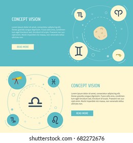 Flat Icons Goat, Scales, Twins And Other Vector Elements. Set Of  Flat Icons Symbols Also Includes Constellation, Scales, Fishes Objects.
