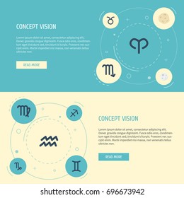 Flat Icons Goat, Virgin, Comet And Other Vector Elements. Set Of Galaxy Flat Icons Symbols Also Includes Sagittarius, Virgo, Horoscope Objects.