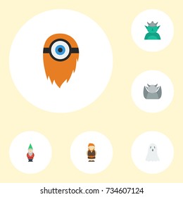 Flat Icons Goblin, Huge Man, Halloween And Other Vector Elements. Set Of Cartoon Flat Icons Symbols Also Includes Fire, Giant, Cartoon Objects.