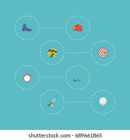 Flat Icons Golf, Puck, Boxing And Other Vector Elements. Set Of Fitness Flat Icons Symbols Also Includes Ice, Worn, Arrow Objects.