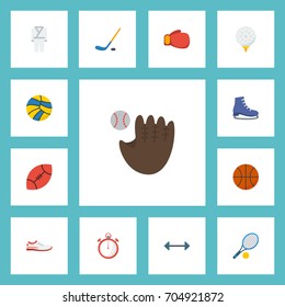 Flat Icons Golf, Rocket, Puck And Other Vector Elements. Set Of Sport Flat Icons Symbols Also Includes Rocket, Stopwatch, Hockey Objects.
