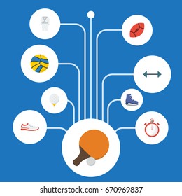 Flat Icons Golf, Second Meter, Uniform And Other Vector Elements. Set Of Fitness Flat Icons Symbols Also Includes Kettlebells, Sneakers, Sport Objects.