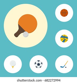 Flat Icons Golf, Table Tennis, Puck And Other Vector Elements. Set Of Fitness Flat Icons Symbols Also Includes Bat, Ball, Glove Objects.