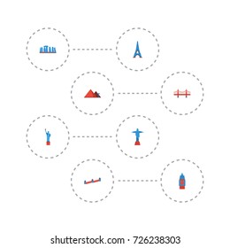 Flat Icons Great Pyramid, America, London And Other Vector Elements. Set Of Monument Flat Icons Symbols Also Includes Great, Gate, Ben Objects.