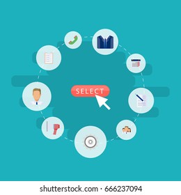 Flat Icons Group, Contract, Loudspeaker And Other Vector Elements. Set Of Trade Flat Icons Symbols Also Includes Cogwheel, Task, Businessman Objects.