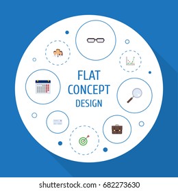 Flat Icons Group, Envelope, Portfolio And Other Vector Elements. Set Of Job Flat Icons Symbols Also Includes Team, Chart, Target Objects.