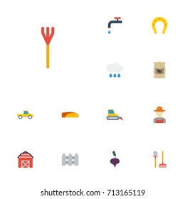 Flat Icons Grower, Sack, Pickup And Other Vector Elements. Set Of Agriculture Flat Icons Symbols Also Includes Combine, Charm, Agriculture Objects.