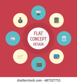 Flat Icons Growing Chart, Billfold, Atm And Other Vector Elements. Set Of Banking Flat Icons Symbols Also Includes Courthouse, Finance, Bank Objects.