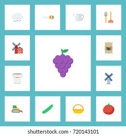 Flat Icons Hacksaw, Vegetable, Rain And Other Vector Elements. Set Of Harvest Flat Icons Symbols Also Includes Vegetable, Grown, Bulldozer Objects.