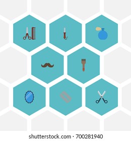 Flat Icons Hairdresser, Shears, Deodorant And Other Vector Elements. Set Of Shop Flat Icons Symbols Also Includes Hairstylist, Curling, Moustache Objects.