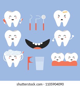 Flat Icons Halitosis, Hygiene, Children Dentist And Other Vector Elements. Set Of Tooth Flat Icons Symbols Also Includes Tooth, Implantation, Health Objects.