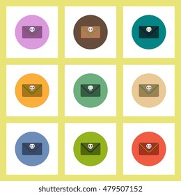 flat icons Halloween set of Envelope with skull concept on colorful circles