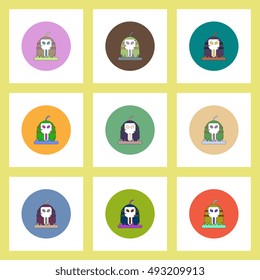flat icons Halloween set of pumpkin and skull concept on colorful circles