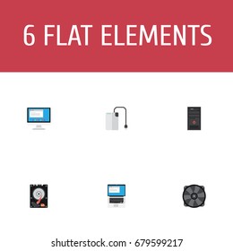 Flat Icons Hard Disk, Storage Device, Laptop And Other Vector Elements. Set Of PC Flat Icons Symbols Also Includes Disk, Cable, Laptop Objects.
