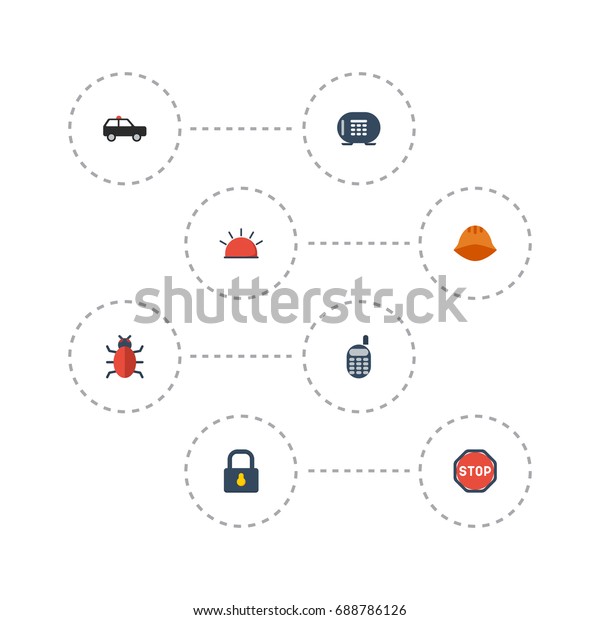 Flat Icons Hardhat, Armored Car, Safe And Other\
Vector Elements. Set Of Safety Flat Icons Symbols Also Includes\
Safe, Gloves, Siren\
Objects.