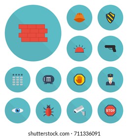 Flat Icons Hardhat, Safe, Shield And Other Vector Elements. Set Of Procuring Flat Icons Symbols Also Includes Safe, Guard, Protection Objects.