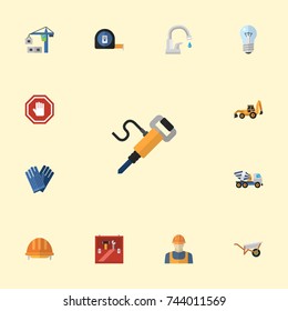 Flat Icons Hardhat, Stop Sign, Mitten And Other Vector Elements. Set Of Industry Flat Icons Symbols Also Includes Headwear, Hand, Faucet Objects.
