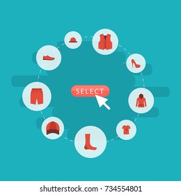 Flat Icons Hat, Hosiery, Elegant Headgear And Other Vector Elements. Set Of Garment Flat Icons Symbols Also Includes Headgear, Blouse, Sneakers Objects.