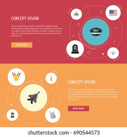 Flat Icons Hat, Memorial Day, Fire Wax And Other Vector Elements. Set Of History Flat Icons Symbols Also Includes Rip, American, Banner Objects.