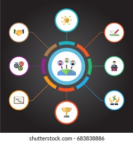 Flat Icons Help, Agreement, Design And Other Vector Elements. Set Of Projects Flat Icons Symbols Also Includes Hand, Process, Crowdfunding Objects.