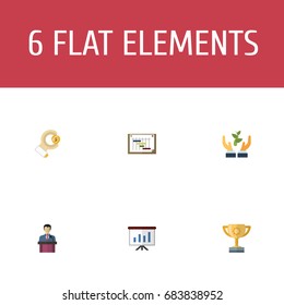 Flat Icons Help, Schedule, Coin And Other Vector Elements. Set Of Idea Flat Icons Symbols Also Includes Show, Plant, Coin Objects.