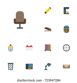 Flat Icons Highlighter, Calculate, Espresso Machine And Other Vector Elements. Set Of Workspace Flat Icons Symbols Also Includes Calculator, Calculate, Call Objects.