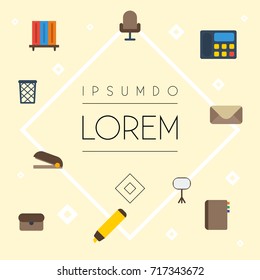 Flat Icons Highlighter, Contact, Armchair And Other Vector Elements. Set Of Bureau Flat Icons Symbols Also Includes Wastebasket, Letter, Stand Objects.