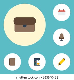 Flat Icons Highlighter, Suitcase, Espresso Machine And Other Vector Elements. Set Of Bureau Flat Icons Symbols Also Includes Machine, Contact, Address Objects.