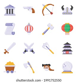 Flat Icons of History in Editable Style