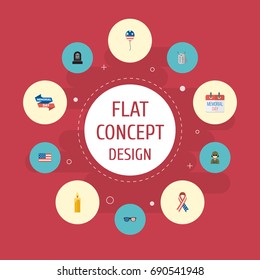 Flat Icons History, Spectacles, Awareness And Other Vector Elements. Set Of History Flat Icons Symbols Also Includes Tomb, Candle, Calendar Objects.