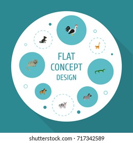 Flat Icons Hound, Horse, Camelopard And Other Vector Elements. Set Of Animal Flat Icons Symbols Also Includes Horse, Animal, Pony Objects.