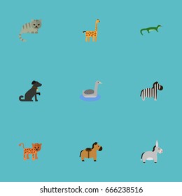 Flat Icons Hound, Reptile, Camel leopard And Other Vector Elements. Set Of Zoo Flat Icons Symbols Also Includes Goose, Zebra, Leopard Objects.