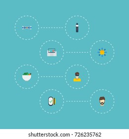 Flat Icons Hoverboard, Technology, Hipster And Other Vector Elements. Set Of Trendy Flat Icons Symbols Also Includes Card, Vegetarian, Vegetable Objects.