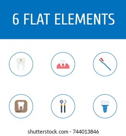 Flat Icons Hygiene, Radiology, Equipment And Other Vector Elements. Set Of Tooth Flat Icons Symbols Also Includes Health, Gingivitis, Dental Objects.