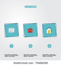 Flat Icons Hypothec, Blueprint, Choice And Other Vector Elements. Set Of Immovable Flat Icons Symbols Also Includes Hypothec, Choice, Property Objects.