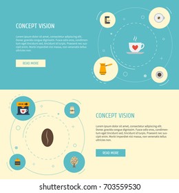 Flat Icons Ibrik, Timber, Arabica Bean And Other Vector Elements. Set Of Drink Flat Icons Symbols Also Includes Timber, Espresso, Arabica Objects.