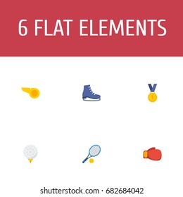 Flat Icons Ice Boot, Blower, Reward And Other Vector Elements. Set Of Fitness Flat Icons Symbols Also Includes Skates, Glove, Start Objects.