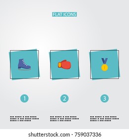 Flat Icons Ice Boot, Boxing, Reward And Other Vector Elements. Set Of Fitness Flat Icons Symbols Also Includes Reward, Medal, Ice Objects.