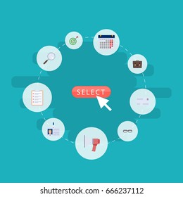 Flat Icons Id Card, Calendar, Magnifier And Other Vector Elements. Set Of Trade Flat Icons Symbols Also Includes Task, Zoom, Card Objects.