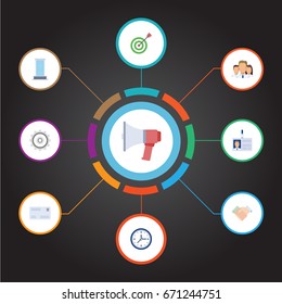 Flat Icons Id Card, Cogwheel, Envelope And Other Vector Elements. Set Of Trade Flat Icons Symbols Also Includes Business, Id, Envelope Objects.