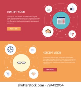Flat Icons Id Card, Envelope, Clock And Other Vector Elements. Set Of Business Flat Icons Symbols Also Includes Document, Badge, Clock Objects.