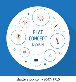 Flat Icons Idea, Bulb, Pencil And Other Vector Elements. Set Of Constructive Flat Icons Symbols Also Includes Idea, Graphic, Palette Objects.