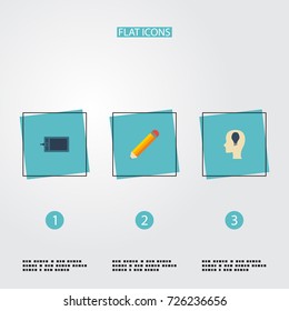 Flat Icons Idea, Pen, Gadget And Other Vector Elements. Set Of Constructive Flat Icons Symbols Also Includes Tablet, Pencil, Graphic Objects.
