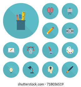 Flat Icons Idea, Photo, Concept And Other Vector Elements. Set Of Creative Flat Icons Symbols Also Includes Paint, Dslr, Table Objects.