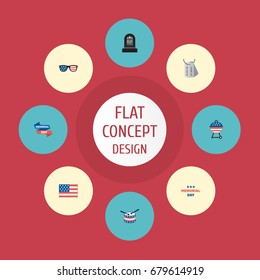 Flat Icons Identity, Musical Instrument, Holiday And Other Vector Elements. Set Of History Flat Icons Symbols Also Includes Identity, Banner, Day Objects.