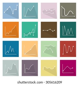 Flat Icons, Illustration Set of 16 Infographics LinearRegression Chart and Graph Icon Labels.
