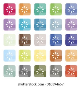 Flat Icons, Illustration Set of 16 Shut Down Icons or Power Off Buttons with Computer and Technology Concepts.